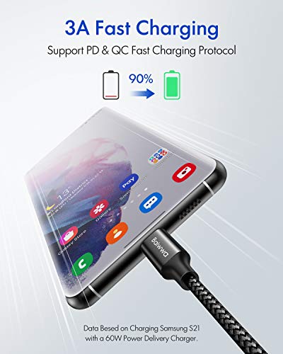 USB C to USB C Cable 20ft, Baiwwa Long USB Type C to Type C Cable 60W PD Fast Charger Cord Braided Compatible with Samsung Galaxy S21 S21+ S20 FE S20 Ultra Note 20, Pixel, Pad Pro/Air, MacBook Pro/Air