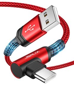 usb c cable [2-pack 6.6ft], jsaux 3.1a type c charger fast charging cable right angle braided c port charging cable type c charger cord compatible with samsung galaxy s10 s9 s8, note 10 9 8,a51,lg-red