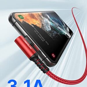 USB C Cable [2-Pack 6.6ft], JSAUX 3.1A Type C Charger Fast Charging Cable Right Angle Braided C Port Charging Cable Type C Charger Cord Compatible with Samsung Galaxy S10 S9 S8, Note 10 9 8,A51,LG-Red