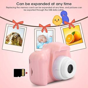 S Erounder Children Camera,USB 1080P Cartoon Children Intelligence Kid Mini Photography Camera Digital Video OneClick Smart Focusing,Support Recording,Camera,Memory Card (Pink-General Clear Edition)