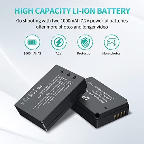 LP-E12 Battery Charger Pack, LP 2-Pack Battery & Dual Slot Charger, Compatible with Canon EOS M200, M100, M50, M50 Mark ii, M10, M2, M, Rebel SL1, 100D, PowerShot SX70 HS, Kiss M, Kiss X7 & More