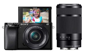 sony alpha a6100 mirrorless camera with 16-50mm and 55-210mm zoom lenses, ilce6100y/b, black (renewed)