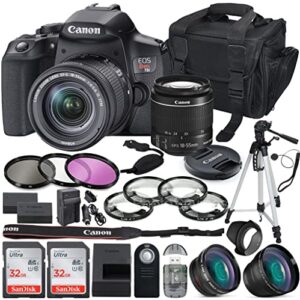 canon eos rebel t8i dslr camera with 18-55mm lens bundle + 2x 32gb sandisk memory + accessory bundle including auxiliary lenses, tripod, camera case, filters, close ups & more