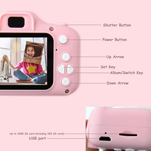 Kids' Digital Camera, Children's Toy Camera with 1080P Screen, Built-in 650mAh Rechargeable Lithium Battery, Support Photo and Video Recording, 2 inches IPS Screen with 32GB SD Card us Shipping