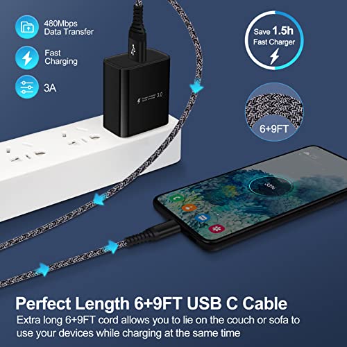 Android Charger, 3A Power Adapter Phone Fast Charging Box Plug Cube, 6FT 9FT Type C Cable Cords for Motorola Moto Edge 5G UW,One 5g Ace,G82 G Pure,G Stylus,G Power 2022/2021,G72 /Edge 30 Ultra Z4 G8