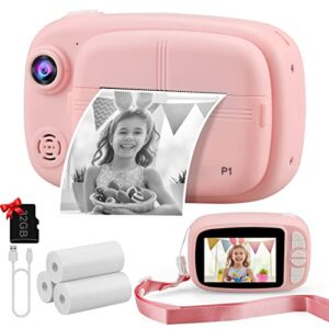 instant print camera for kids,vjjb kids camera 3.5-inch screen zero ink instant digital camera with 1080p video toy birthday gifts for boys girls,include 4 rolls of printing paper and 32g tf card