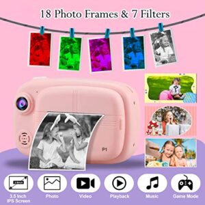 Instant Print Camera for Kids,VJJB Kids Camera 3.5-inch Screen Zero Ink Instant Digital Camera with 1080P Video Toy Birthday Gifts for Boys Girls,Include 4 Rolls of Printing Paper and 32G TF Card