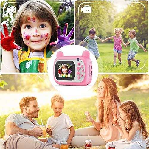 Instant Print Camera for Kids - Bearbrick Selfie Kids Camera with Zero Ink | Dual Lens | 1080P HD | 2.4 Inch | 1000 mAh | 3 Rolls Print Paper Camera for Girls Boys Age 3-12 Birthday