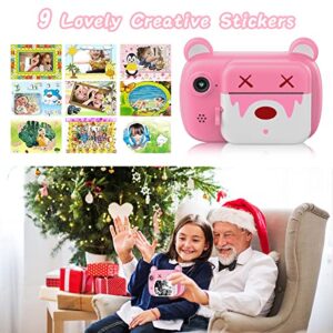 Instant Print Camera for Kids - Bearbrick Selfie Kids Camera with Zero Ink | Dual Lens | 1080P HD | 2.4 Inch | 1000 mAh | 3 Rolls Print Paper Camera for Girls Boys Age 3-12 Birthday