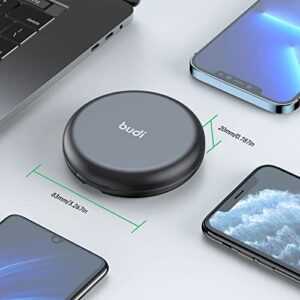 BUDI 15W Wireless Charger Multifunction Box 2.9ft Cable Card USB Type-C Charging and USB C to USB A Light Aluminum Conversion Connector for Travel Charging PC Data Transfer (Upgraded Version)