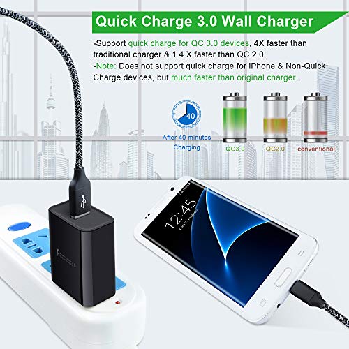 3Pack Quick Charge 3.0 Wall Charger Samsung Fast Charging Block 18W QC 3.0 USB Charger Wall Adapter Plug for Samsung Galaxy S23 S22 S21 S20 S10 S9 S8 Note 20 10 9 8 Z Flip 4 3 Z Fold 4 3 A53 A03S A13