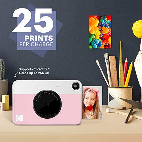 Kodak Printomatic Digital Instant Print Camera (Blue) Print Memories Instantly & Printomatic Digital Instant Print Camera (Pink) & 2"x3" Premium Zink Photo Paper (50 Sheets) (Pack of 1)