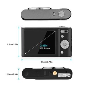 CalmGeek Portable Digital Camera 48MP 2.7K 2.88-inch IPS Screen 16X Zoom Auto Focus Self-Timer 128GB Extended Memory Face Detection -Shaking with 2pcs Batteries Hand Strap Carry Pouch