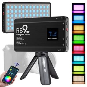 weeylite rb9 rgb camera video light, app control 12w rechargeable led on camera light for rgb photography lighting, portable led video light panel for dslr camcorder tiktok/twitch video recording