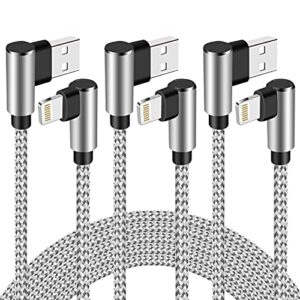 finekeep 90 degree iphone charger cable10ft 3 pack heavy duty iphone charger nylon braided fast charging cord compatible with iphone 121111 proxs maxxrx876s plus5se (grey)