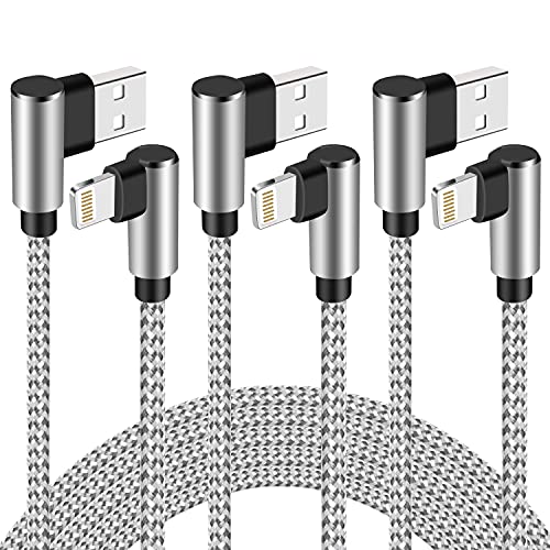 finekeep 90 Degree iPhone Charger Cable10FT 3 Pack Heavy Duty iPhone Charger Nylon Braided Fast Charging Cord Compatible with iPhone 121111 ProXS MaxXRX876s Plus5SE (Grey)