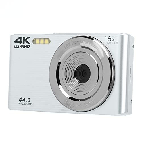 Jopwkuin HD Camera, Built in Fill Light 16X Digital Zoom Camera 44MP for Recording(Silver)