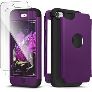 ipod touch 7th generation case with 2 screen protector, idweel heavy duty high impact shockproof case cover protective case for ipod touch 5/6/7th generation, deep purple+black