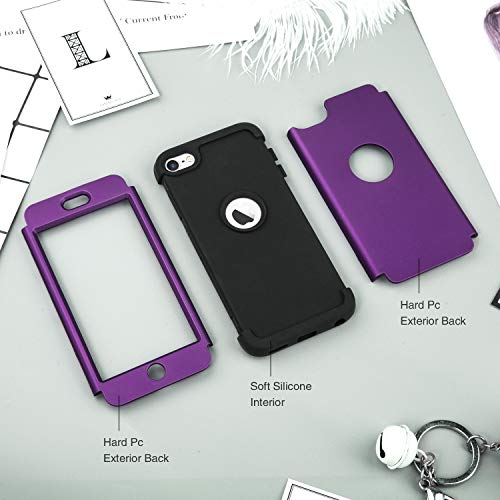 iPod Touch 7th Generation Case with 2 Screen Protector, IDweel Heavy Duty High Impact Shockproof Case Cover Protective Case for iPod Touch 5/6/7th Generation, Deep Purple+Black