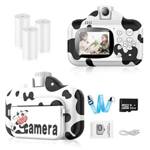 instant print camera for kids, kids selfie digital camera with 1080p video recorder 32g sd card toys for age 3 4 5 6 7 8-10 12 toddler boys and girls – white (sd card inserted)