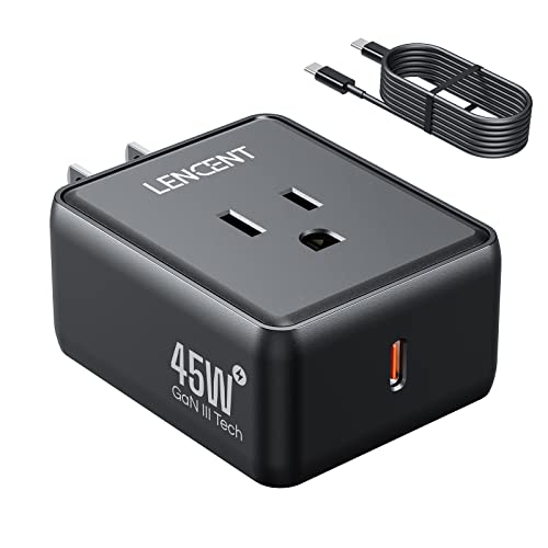 45W Super Fast Charging 2.0, LENCENT GaN PPS USB C Fast Charger with AC Outlet, Compatible for Samsung Galaxy S23/S23+/S23 Ultra/S22/S22 Ultra/S21/Note 20/Note 10, Laptop, 6.6ft Type C Cable Included