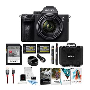 sony a7 iii interchangeable-lens camera with 28-70mm lens bundle with memory card, battery (2-pack) and dual charger, case, cable, accessory kit, lens cleaning brush, pen, and art suite (5 items)