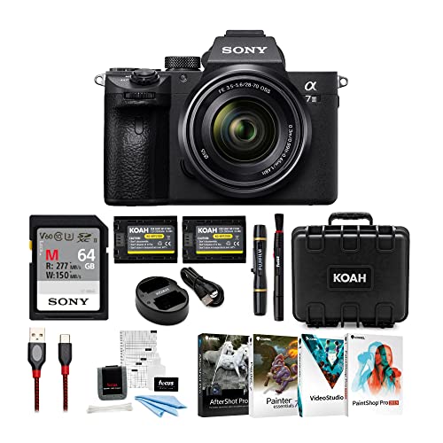 Sony a7 III Interchangeable-Lens Camera with 28-70mm Lens Bundle with Memory Card, Battery (2-Pack) and Dual Charger, Case, Cable, Accessory Kit, Lens Cleaning Brush, Pen, and Art Suite (5 Items)