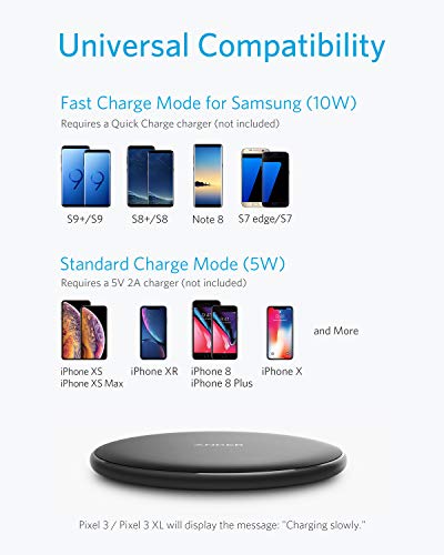 Anker 10W Max Wireless Charger, 313 Wireless Charger (Pad), Qi-Certified Wireless Charging for iPhone 14/14 Pro/14 Plus/14 Pro Max, 10W Fast Charging for Galaxy S20/S10/S9/S8, Note10 (No AC Adapter)
