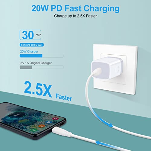 Android Type C Pixel 7 Fast Wall Charger for Google Pixel 7 Pro/6 Pro/6/5a/4XL,Samsung Galaxy S23 Ultra A23 A14 A04s S21 FE S22 A53 A13 A03s,20W PD USB C Charger Box 30W Car Adapter 6FT USB C-C Cable