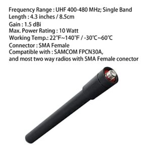 Walkie Talkie Short Antenna with SMA-Female, 3.4 inch Elastic Antenna for Two Way Radio UHF 400-480MHz, Compatible with Samcom FPCN30A/ FPCN10A (6pcs)