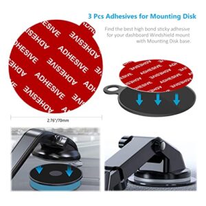 PKYAA Dashboard Pad Mounting Disk Sticky Adhesive Replacement Kit, 3pcs 2.76"(70mm) Circle Heat Resistant Double-Sided Stickers for Suction Cup Car Phone Holder Disc & Windshield Dash Cam