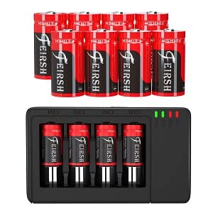 quickhelp 8 pack cr123a lithium battery, 3.7v rechargeable cr123a batteries and led charger compatible with arlo cameras (vmc3030/vmk3200/vms3330/3430/3530), flashlight, microphone