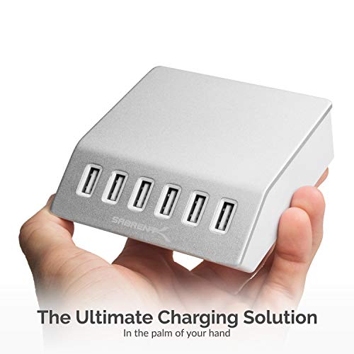 SABRENT Premium 60 Watt (12 Amp) 6 Port Aluminum Family Sized Desktop [UL Certified ] USB Rapid Charger. Smart USB Charger with Auto Detect Technology [Silver] (AX-FLCH)