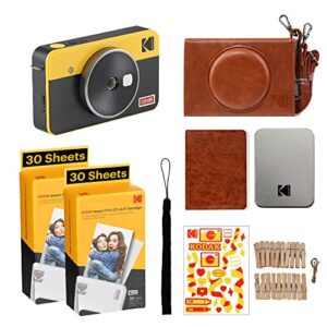 kodak mini shot 2 retro 4pass 2-in-1 instant digital camera and photo printer (2.1×3.4) + 68 sheets gift bundle, yellow