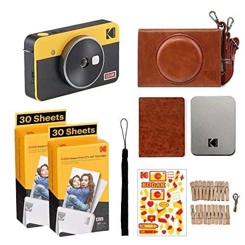 KODAK Mini Shot 2 Retro 4PASS 2-in-1 Instant Digital Camera and Photo Printer (2.1x3.4) + 68 Sheets Gift Bundle, Yellow