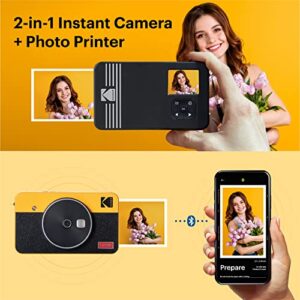 KODAK Mini Shot 2 Retro 4PASS 2-in-1 Instant Digital Camera and Photo Printer (2.1x3.4) + 68 Sheets Gift Bundle, Yellow