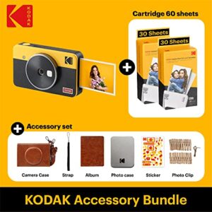 KODAK Mini Shot 2 Retro 4PASS 2-in-1 Instant Digital Camera and Photo Printer (2.1x3.4) + 68 Sheets Gift Bundle, Yellow