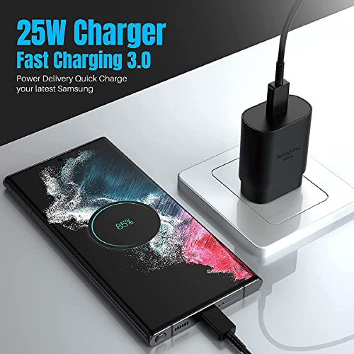 Samsung Super Fast Charger Type C, 25W USB C Wall Charger Fast Charging for Samsung Galaxy S23 Ultra/S23/S23+/S22/S22 Ultra/S22+/S21 Ultra/S20 Ultra/Note 20/Note 10/S10 with 5FT C Charger Cable 2Pack