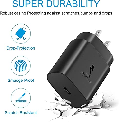 Samsung Super Fast Charger Type C, 25W USB C Wall Charger Fast Charging for Samsung Galaxy S23 Ultra/S23/S23+/S22/S22 Ultra/S22+/S21 Ultra/S20 Ultra/Note 20/Note 10/S10 with 5FT C Charger Cable 2Pack