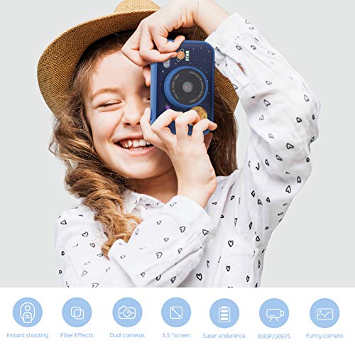 Vifemify Digital Kids Camera 3.5in HD Eye Protection Screen Player Photography Toy Birthday Gift for Children Cameras for Kids (Blue)