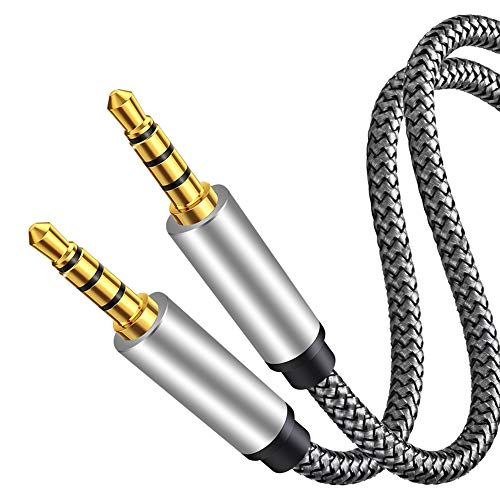 Tan QY Male to Male Audio Cable 1Ft,4 Pole Hi-Fi Stereo Sound 3.5mm Aux Cable Adapter/Auxiliary Cable/Aux Cord Compatible All 3.5mm-Enabled Devices for Car (1Ft, Silver)