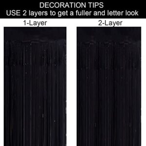 4 Pack Black Streamers Backdrop Curtain 3.2 Ft X 8.2 Ft Black Foil Fringe Curtain Halloween Tinsel Backdrop Birthday Party Decorations Door Streamer