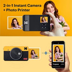 KODAK Mini Shot 2 Retro 4PASS 2-in-1 Instant Camera and Photo Printer (2.1x3.4 inches) + 8 Sheets, Yellow