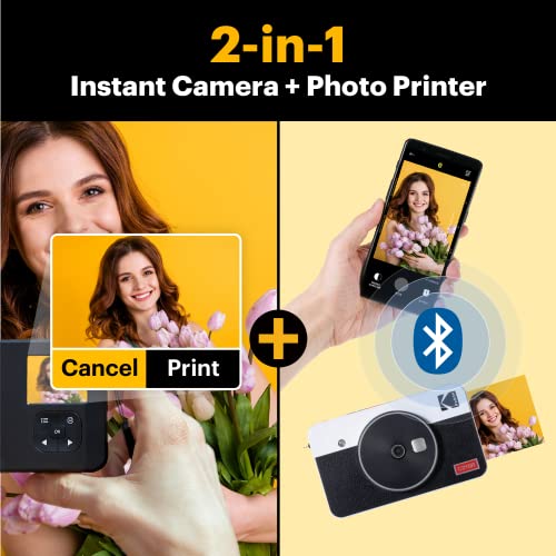 KODAK Mini Shot 2 Retro 4PASS 2-in-1 Instant Camera and Photo Printer (2.1x3.4 inches) + 8 Sheets, Yellow