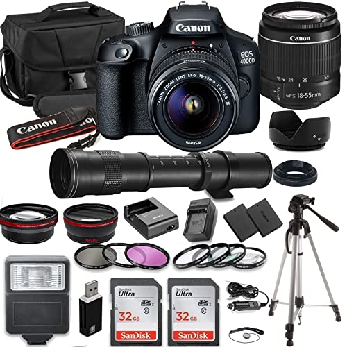 Paging Zone 4000D (Rebel T100) DSLR Camera Bundle with EF-S 18-55mm f/3.5-5.6 Lens + 420-800mm Telephoto Zoom Lens + Professional Kit