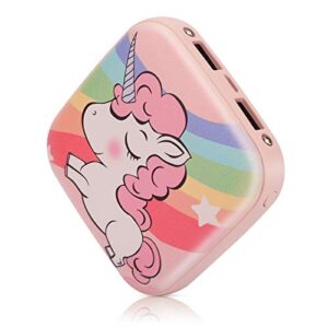sethruki cute portable charger 10000mah, unicorn mini fast charging power bank gift girl kid compact external battery pack with dual usb output for iphone ipad samsung google andiord cellphone