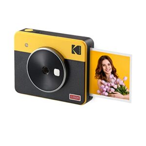 kodak mini shot 3 retro 4pass 2-in-1 instant digital camera and photo printer (3×3 inches) + 8 sheets, yellow