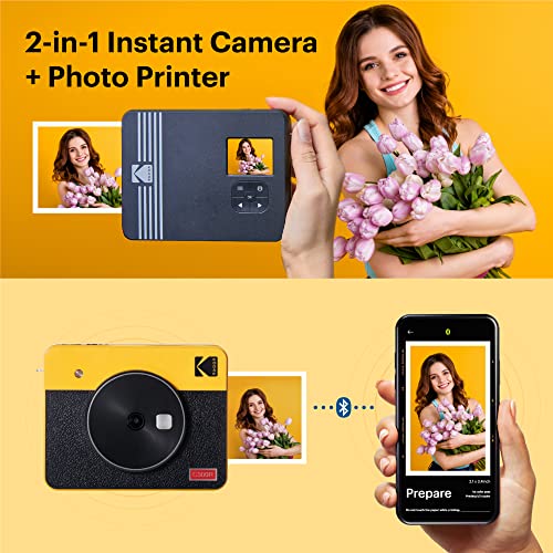 KODAK Mini Shot 3 Retro 4PASS 2-in-1 Instant Digital Camera and Photo Printer (3x3 inches) + 8 Sheets, Yellow