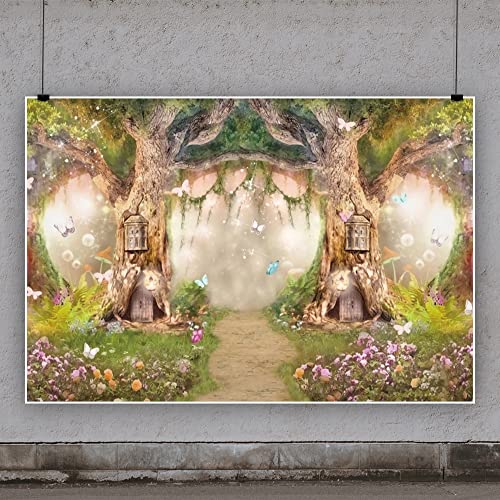 DASHAN Polyester 7x5Ft Spring Backdrop Magic Garden Fairy Tale World Grass Butterfly Wonderland Background for Kids Girl Baby Shower Birthday Party Decoration Studio Photography Banner Booth Props