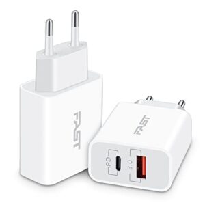 european travel plug adapter, power-7 2pack 20w dual port usb c wall charger block international power plug us to europe adaptor eu type c fast charging for iphone 14/13/12/11/pro max/xs, pad, android
